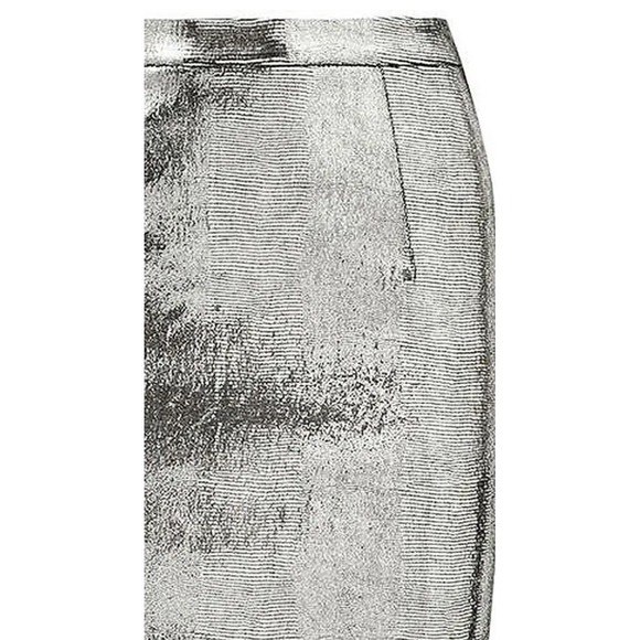 $495 Alice + Olivia Womens 6 Skirt Mini Lamb Leather Metallic Silver Caitlin - Picture 2 of 10